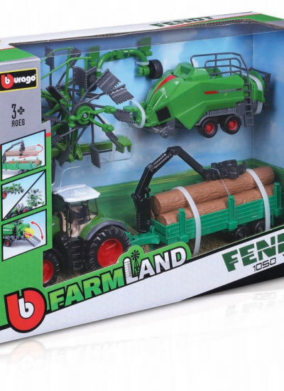 BBURAGO TRACTOR GIFT SET FENDT 1050 VARIOR + 3 TRAILERS 10CM